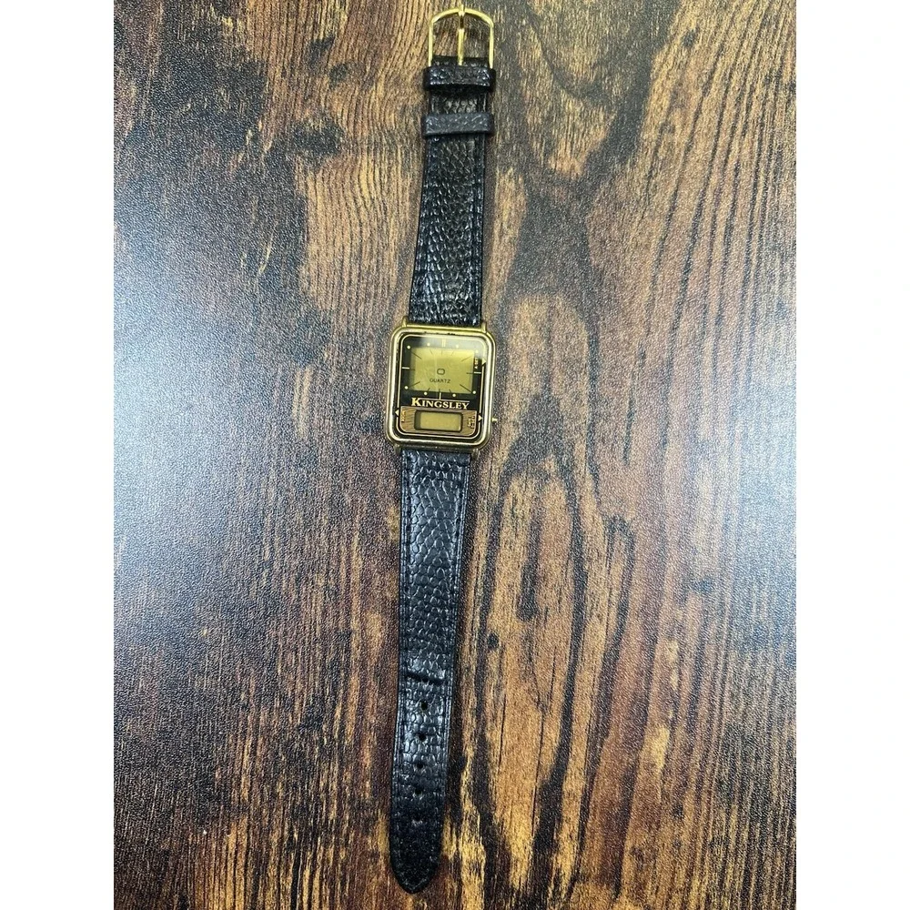 VTG Kingsley Digital & Analog Women's Watch Gold Tone Rectangle Needs Battery